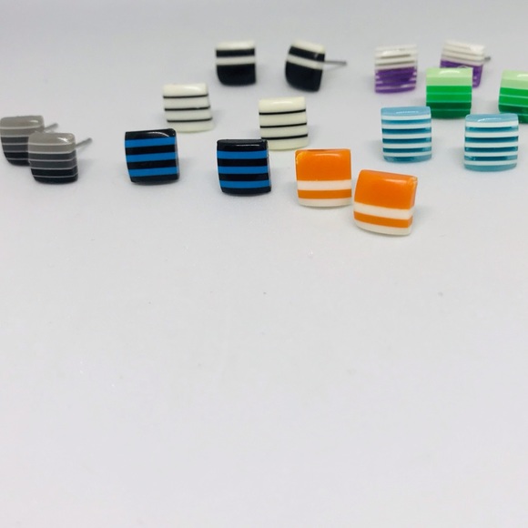 Orange And White Minimalist Stud Earrings - Picture 6 of 13